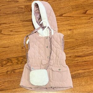 Girls' Lavender Quilted Pink Hooded Vest with Matching Faux Fur Purse